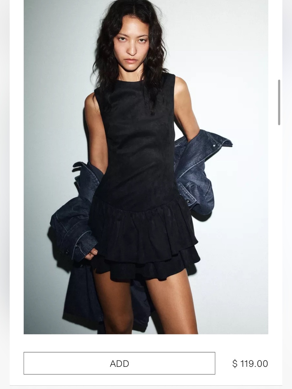 Zara NWT short faux suede romper dress with ruffles black 4764/279 - Picture 6 of 12